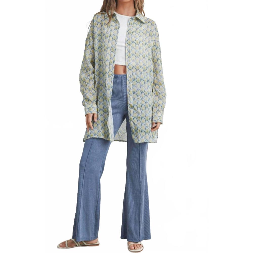 NEW BUTTERMELON golden bloom oversized button-down shirt in yellow multi